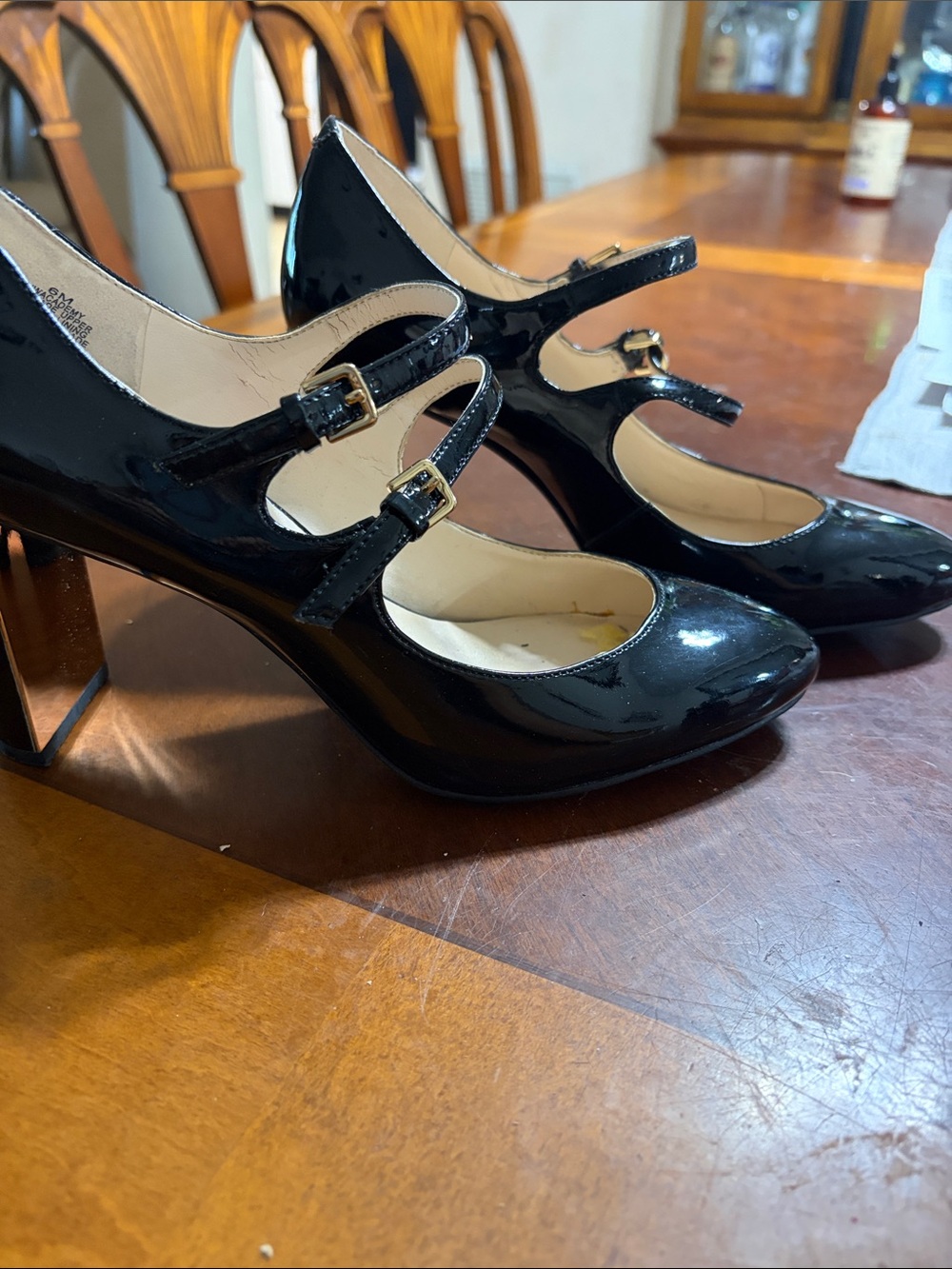 Nine West Black Patent Double-Strap Mary Jane Heels